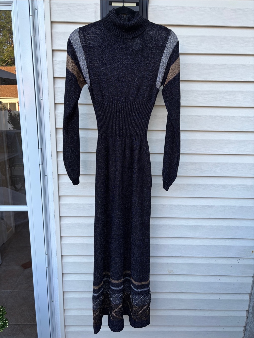 WENJILLI 70’s Black Silver Metallic Maxi Dress-10-Wedding-RARE!